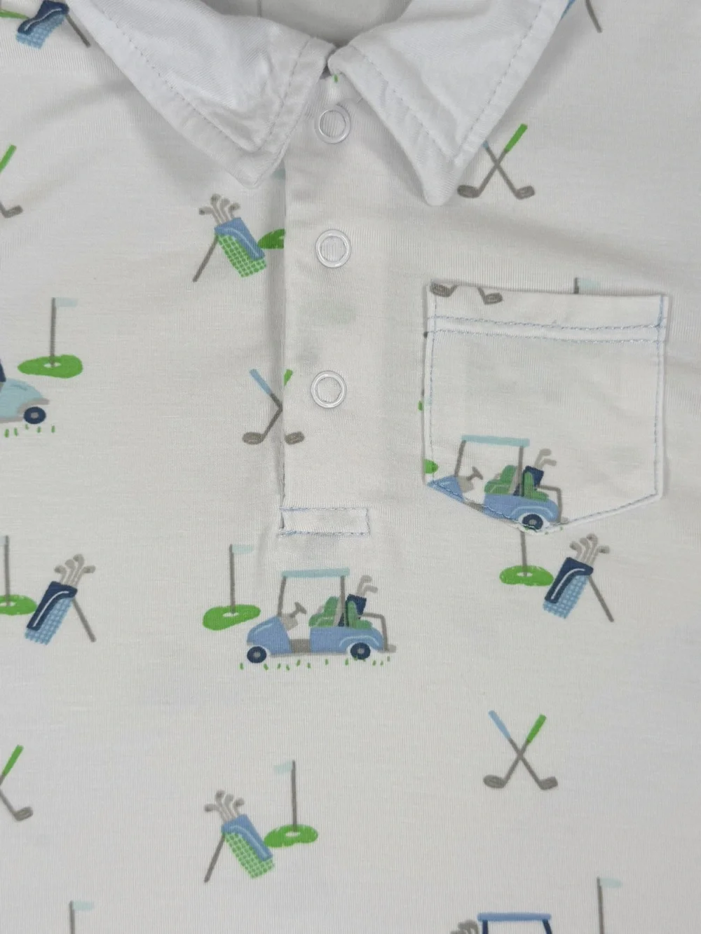 ANGEL DEAR Bamboo Polo Romper in Baby Golf Carts. 6-12M